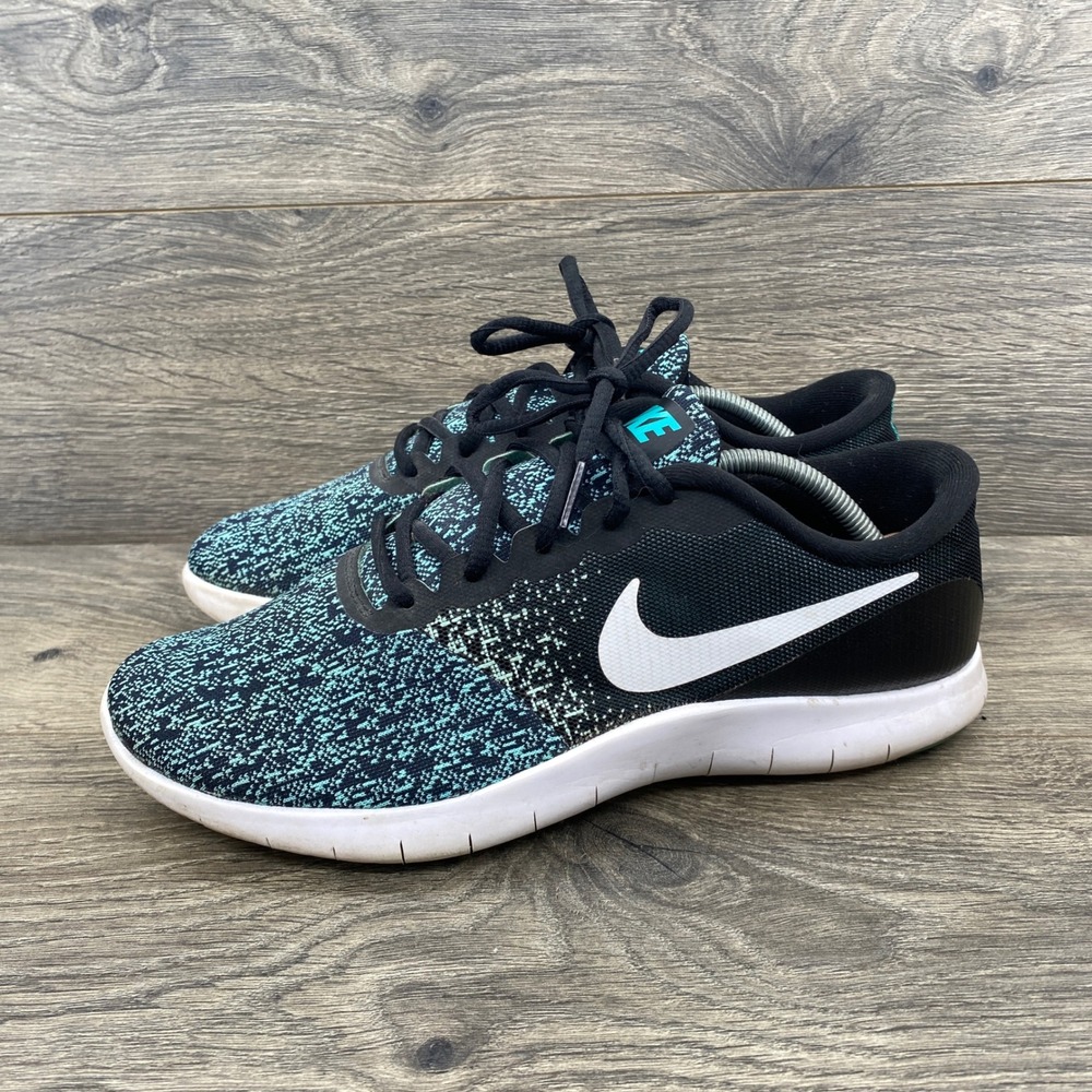 Nike Flex Contact Running Shoes Womens 9 Black Teal Knit 908995-004